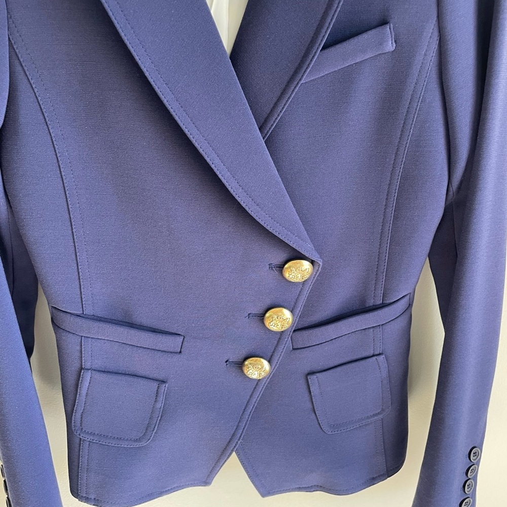 Smythe Asymmetrical Wrap Blazer - Navy Blue + Gold Buttons - Size 4 - Picture 9 of 16